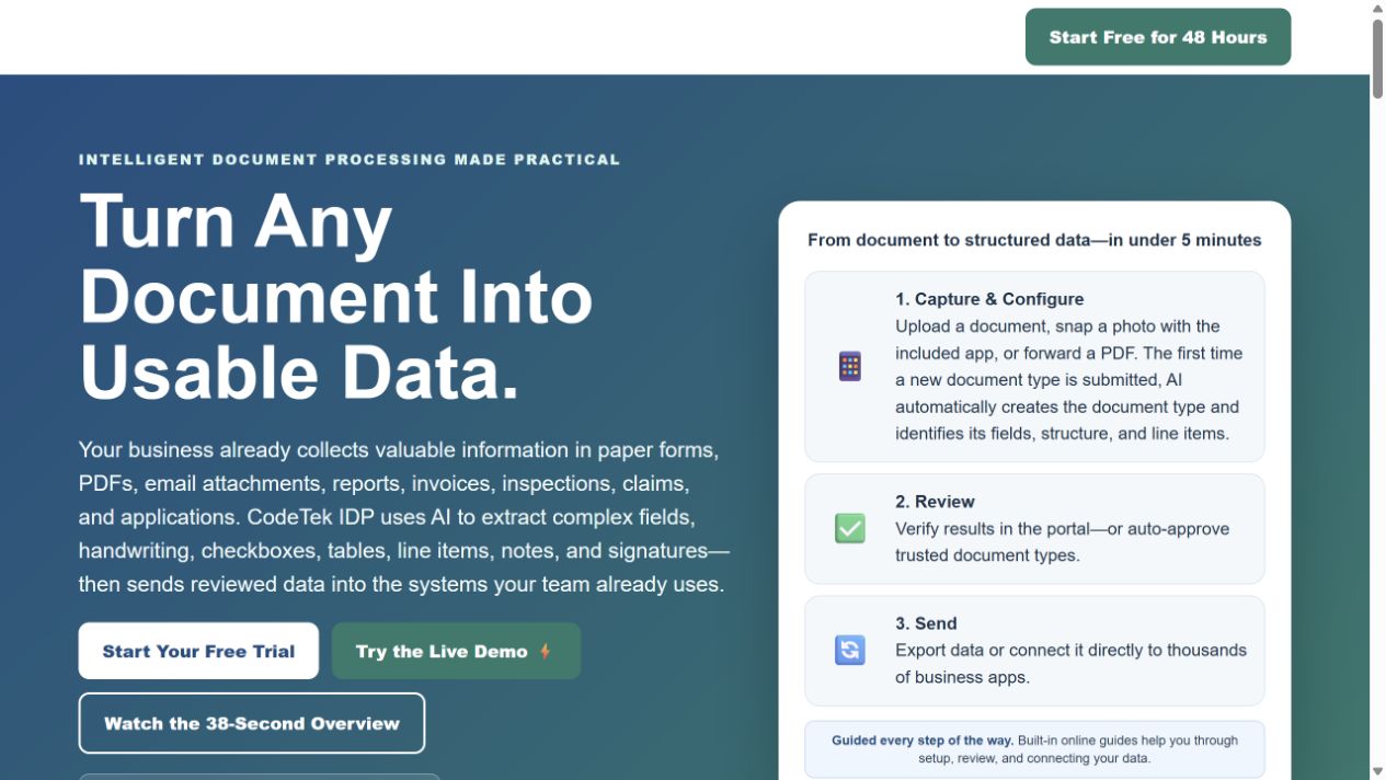 CodeTek intelligent document processing platform website