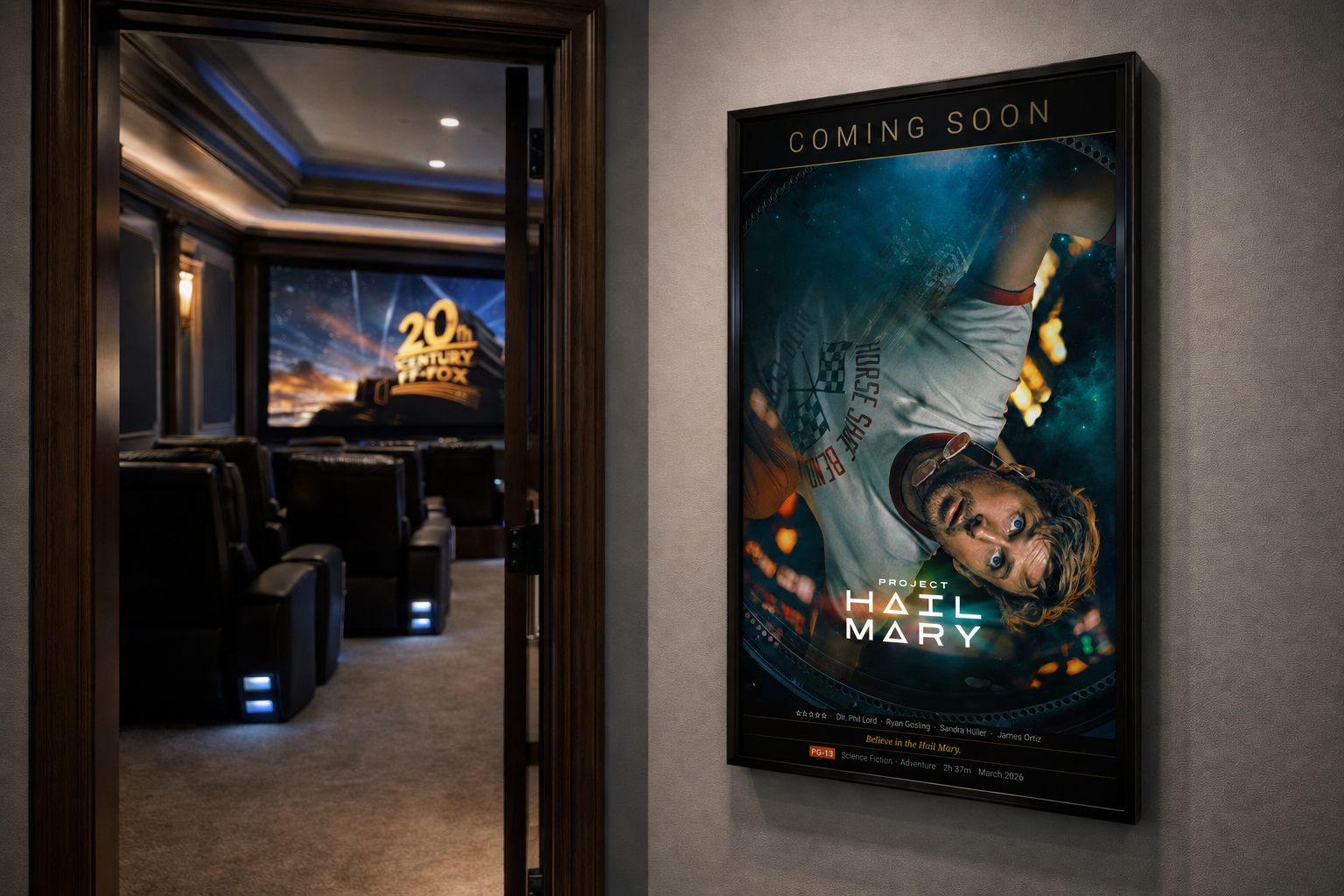PosterBox display installed outside a luxury home theater